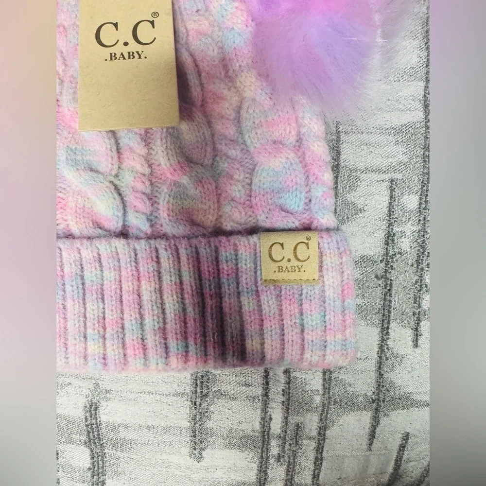 C.C Exclusive Infant Tie Dye Baby Beanie With C.C Patch And Double Pom Pom